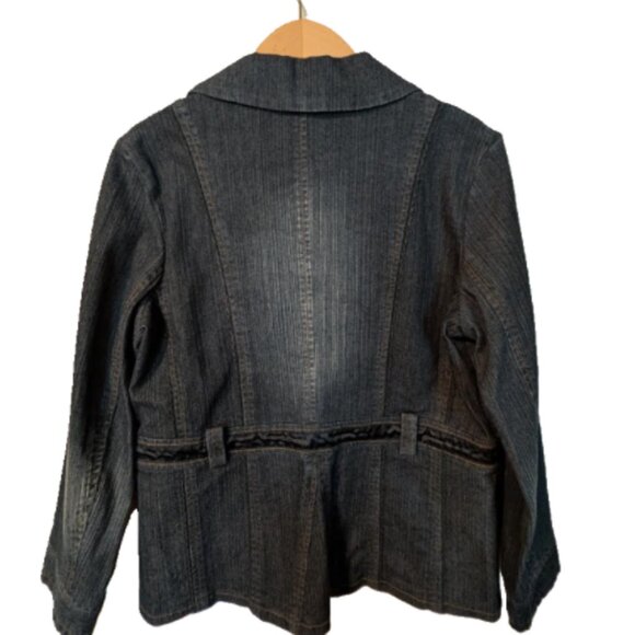2/$35+$9.99ShipPanitti Fitted Stretch Sequin Deep Denim Blue Embroidered Jacket - Picture 2 of 12